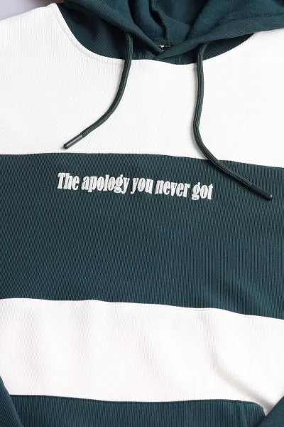 Yeşil Beyaz Cep Detaylı Yazılı Kapüşonlu Erkek Sweatshirt 396162