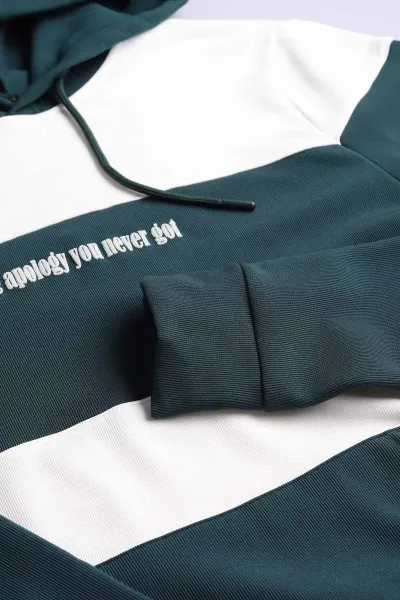 Yeşil Beyaz Cep Detaylı Yazılı Kapüşonlu Erkek Sweatshirt 396162