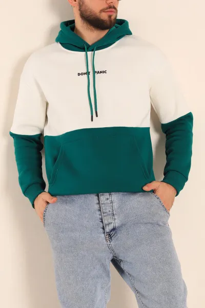 Yeşil Beyaz Çift Renkli Oversize Baskılı Erkek Sweatshirt 227054