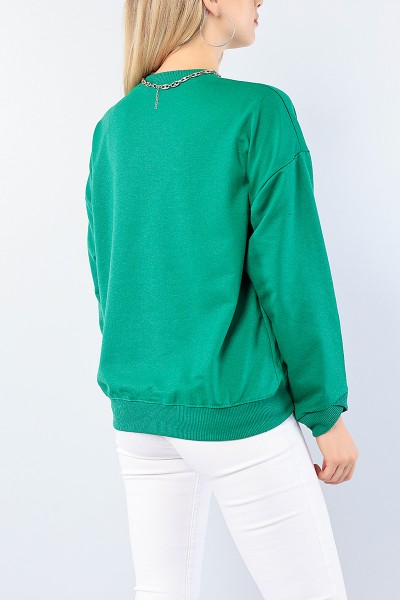 Yeşil Bisiklet Yaka Baskılı Bayan Sweat 75204