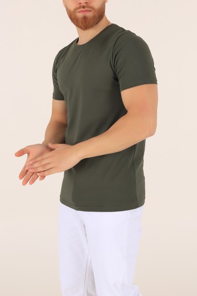 Yeşil Düz Kesim Basic Erkek Tişört 169575