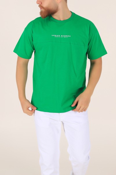 Yeşil Bisiklet Yaka Oversize Erkek Tişört 163269