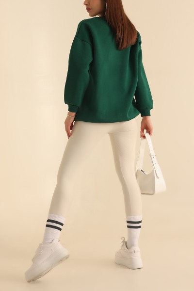Yeşil Bisiklet Yaka Şardonlu Sweat 217542