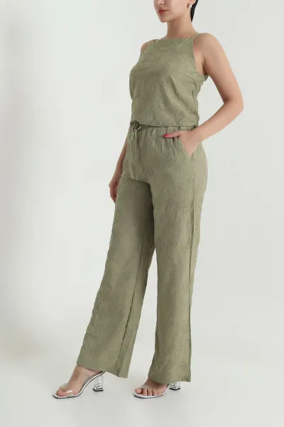 Yeşil Bluz Pantolon Çilek Kumaş Nakışlı İkili Takım 474355