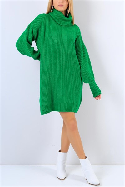 Yeşil Boğazlı Triko Elbise 22011B