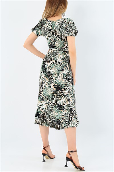 Yeşil Boydan Düğmeli Eteği Fırfırlı Elbise 36003