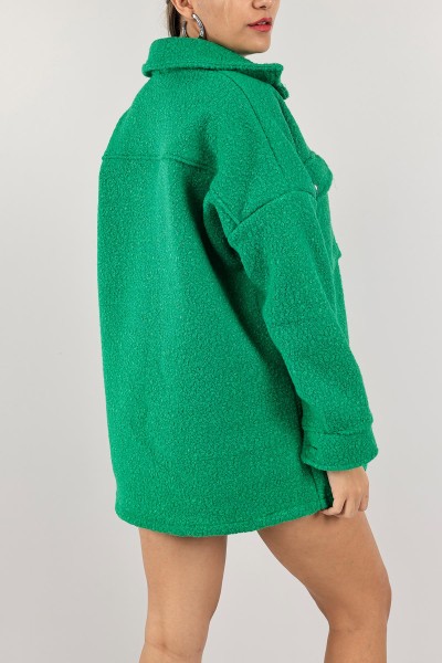 Yeşil Buklet Kaşe Bayan Gömlek Ceket 128745