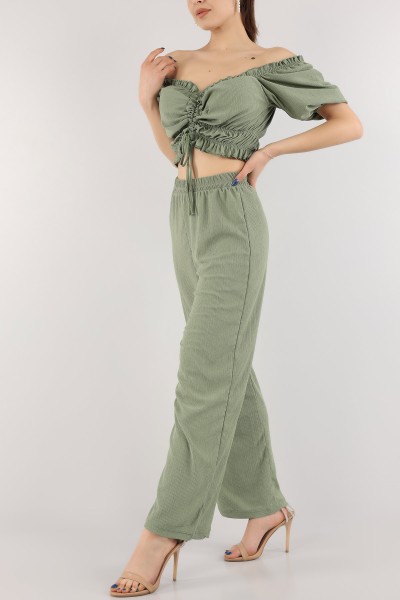Yeşil Bürümcük Pantolon Bluz Bayan Takım 170851
