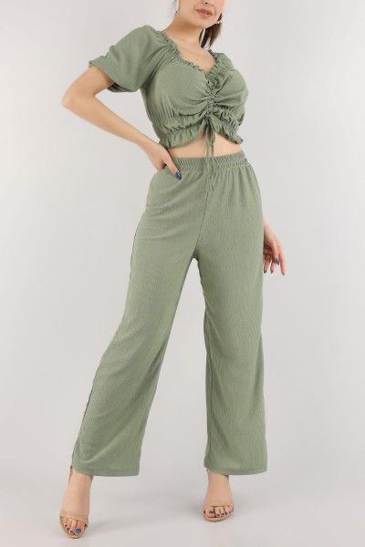 Yeşil Bürümcük Pantolon Bluz Bayan Takım 170851