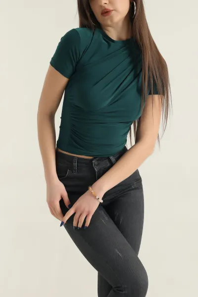 Yeşil Büzgülü Sendy Kumaş Bluz 337553