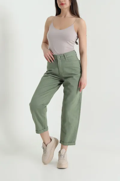 Yeşil Cep Detay Gabardin Kadın Pantolon 454916