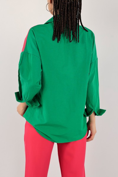 Yeşil Çift Renkli Bayan Poplin Gömlek 122196