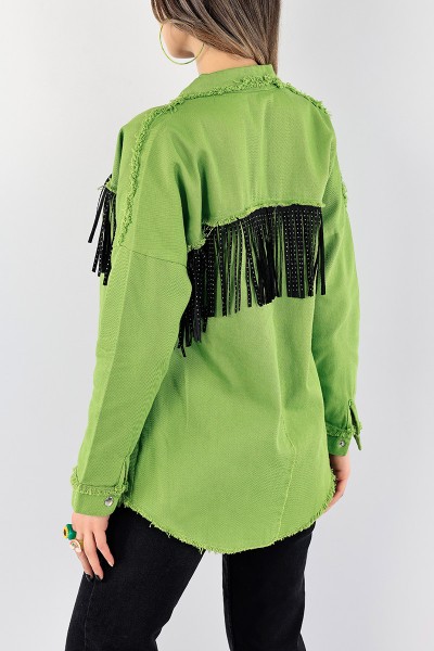Yeşil Çıt Çıt Düğmeli Püsküllü Kot Gömlek Ceket 95609
