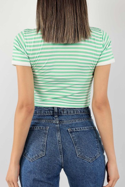 Yeşil Çizgili Crop Tişört 123466