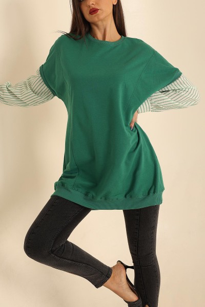 Yeşil Çizgili Garnili İki İp Sweat 210129
