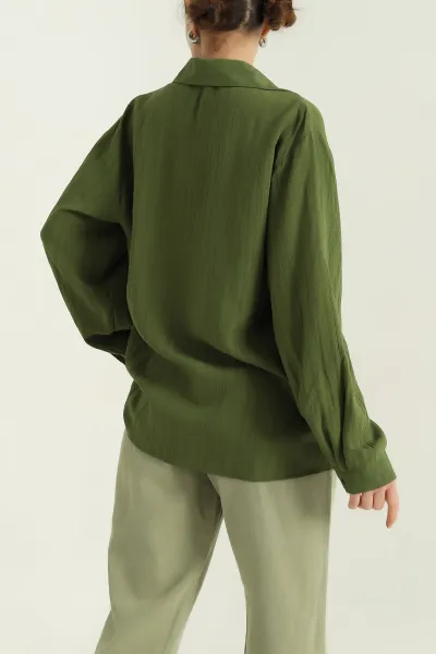 Yeşil Çizgili Oversize Dokuma GÖmlek 337017