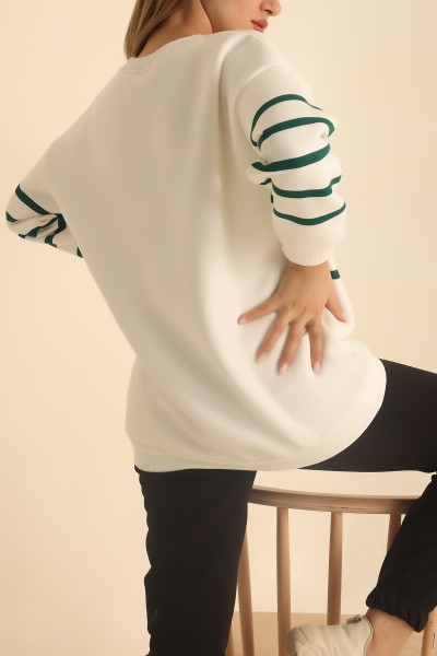 Yeşil Çizgili Şardonlu Bayan Sweat 217579