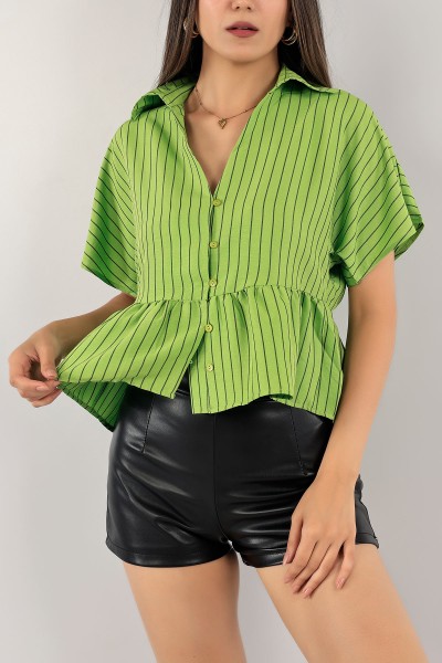 Yeşil Çizgili Tasarım Bayan Gömlek 122849