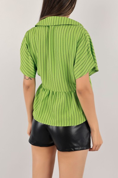 Yeşil Çizgili Tasarım Bayan Gömlek 122849