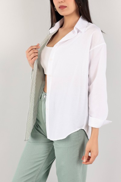 Yeşil Çizgili Yeni Sezon Poplin Gömlek 112472
