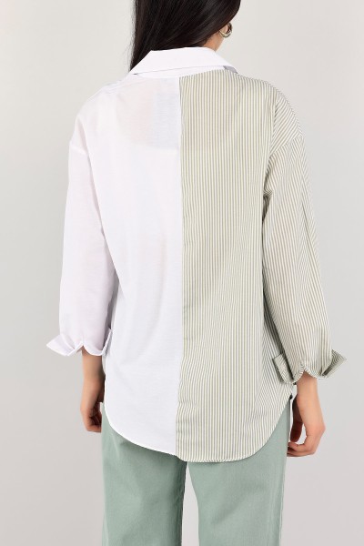 Yeşil Çizgili Yeni Sezon Poplin Gömlek 112472