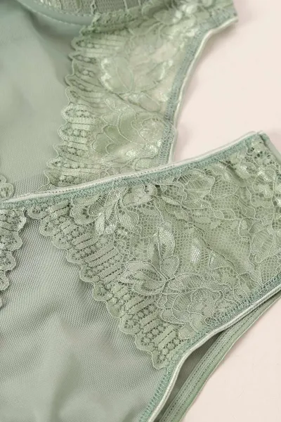 Yeşil Dantel İşlemeli Destekli Bodysuit 384973