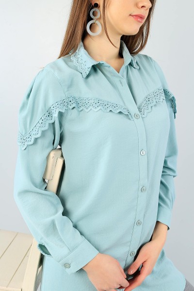Yeşil Dantel İşlemeli Gömlek Tunik 59457