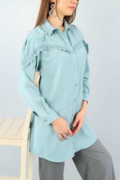 Yeşil Dantel İşlemeli Gömlek Tunik 59457