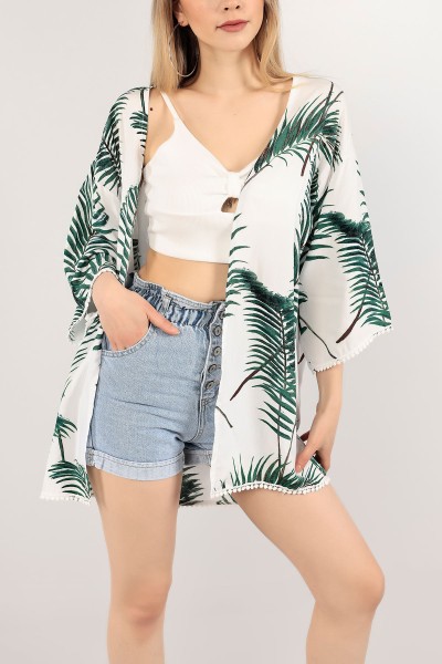 Yeşil Dantel Tasarım Dokuma Kimono 111767