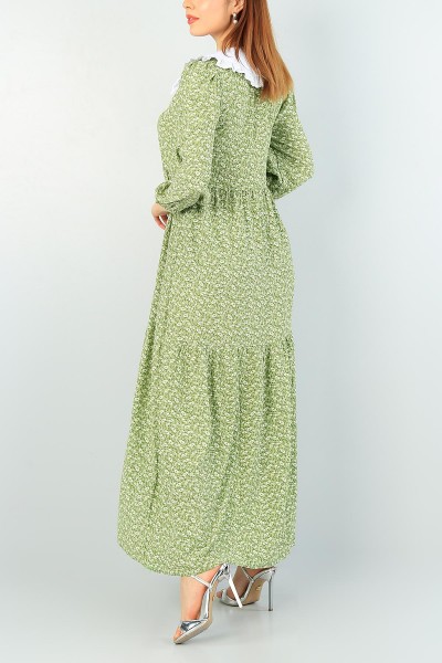Yeşil Dantel Yaka Detaylı Dokuma Elbise 61138