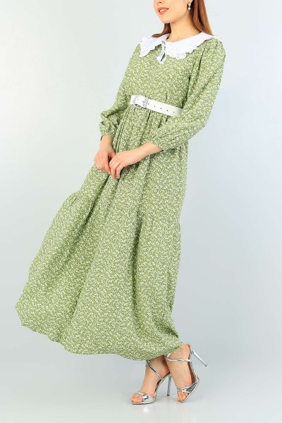 Yeşil Dantel Yaka Detaylı Dokuma Elbise 61138
