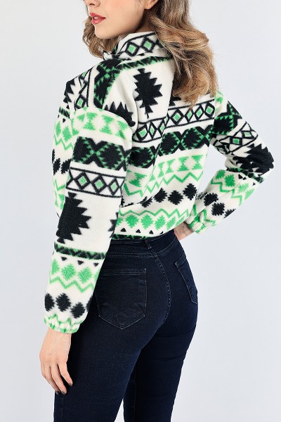Yeşil Desenli Bayan Polar Sweat 87685