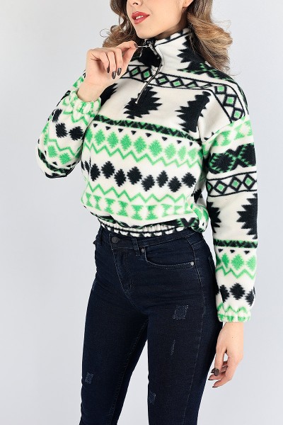 Yeşil Desenli Bayan Polar Sweat 87685