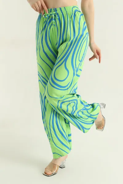 yesil-desenli-bel-lastikli-dokuma-kadin-pantolon-357142