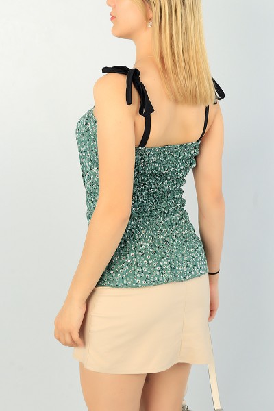 Yeşil Desenli Beli Gipeli Bluz 67078