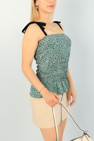 Yeşil Desenli Beli Gipeli Bluz 67078
