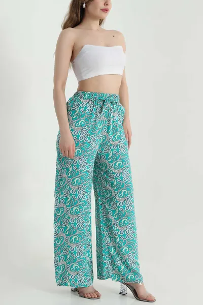 Yeşil Desenli Dokuma Kadın Pantolon 470239