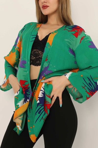 Yeşil Desenli Dokuma Viskon Kimono 173407