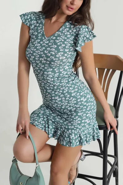 Yeşil Desenli Helen Kadın Elbise 481734