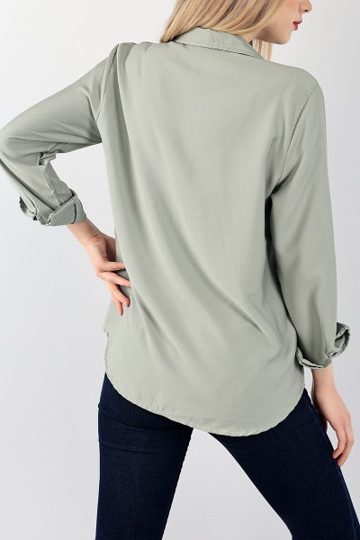 Yeşil Dokuma Nakışlı Bayan Gömlek 98968
