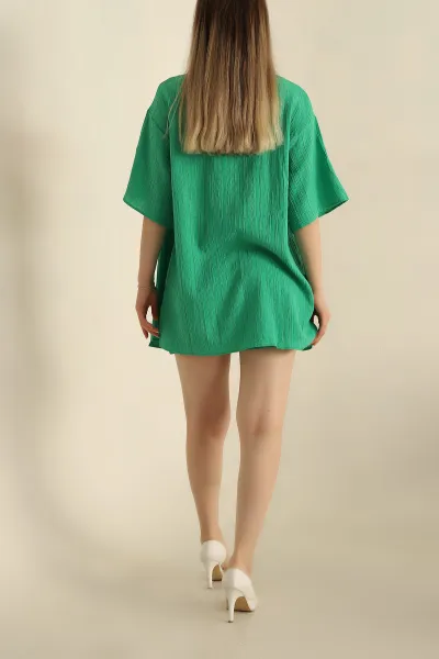 Yeşil Dokuma Şort Kimono İkili Takım 261135