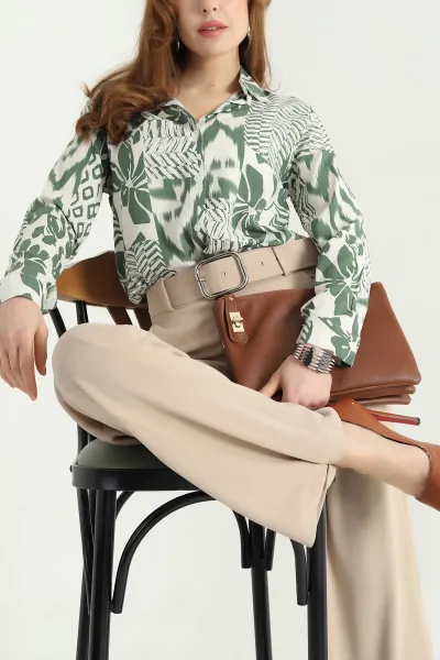 Yeşil Dokuma Viskon Bayan Gömlek 337824