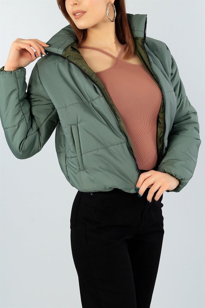 Yeşil Dolumlu Bayan Crop Şişme Mont 46623