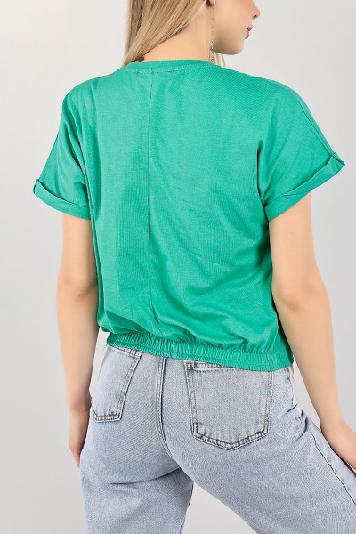 Yeşil Duble Kol Beli Lastikli Tişört 103042