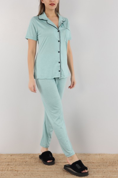 Yeşil Düğmeli Bayan Pijama Takımı 164975
