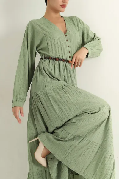 yesil-dugmeli-kemerli-keten-kadin-elbise-368940