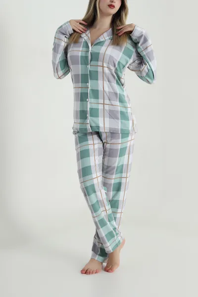 Yeşil Düğmeli Süet Kadın Pijama Takımı 486271