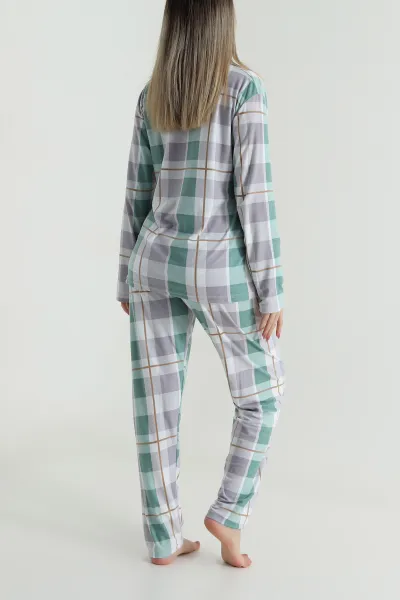 Yeşil Düğmeli Süet Kadın Pijama Takımı 486271