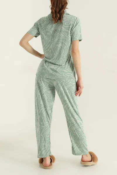 Yeşil Düğmeli Viskon Kadın Pijama Takımı 347355