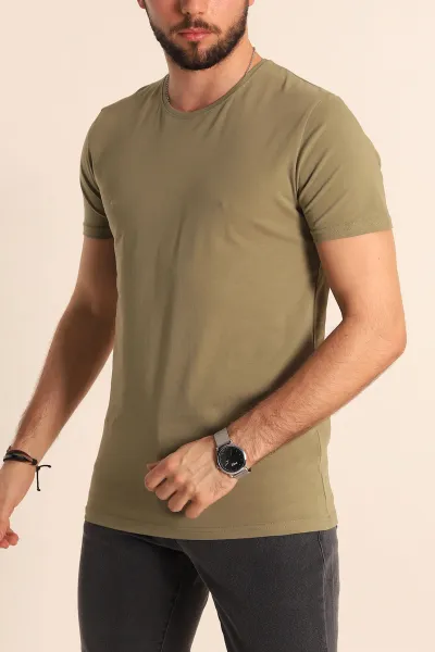 Yeşil Düz Kesim Basic Erkek Tişört 181367